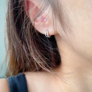 V Shape Cubic Zirconia Huggie Earrings