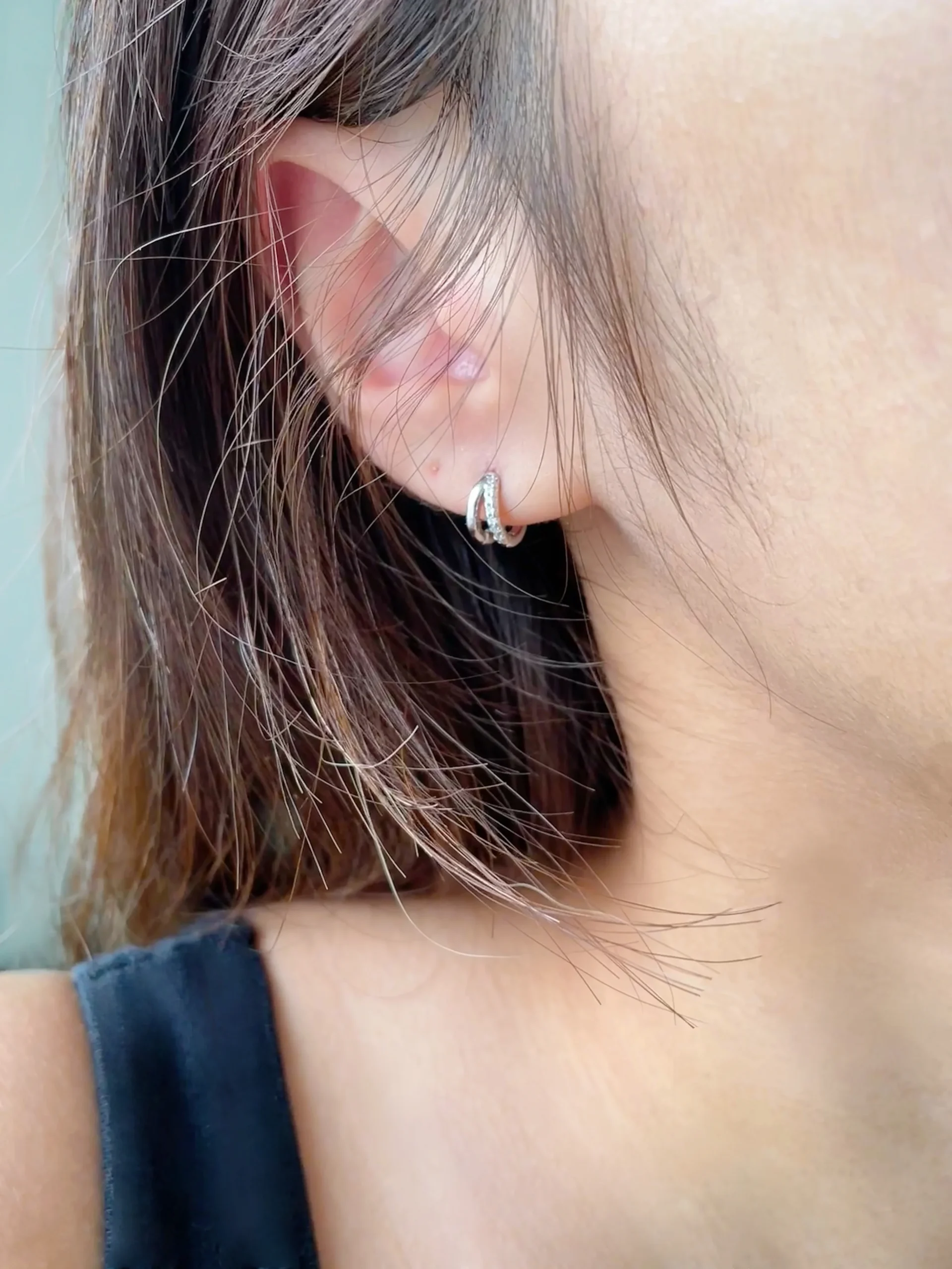 V Shape Cubic Zirconia Huggie Earrings