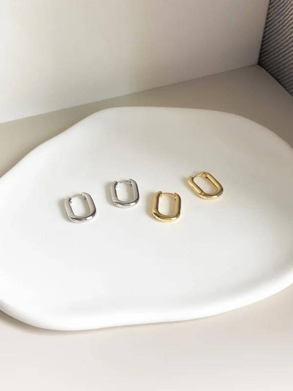 Mini Rectangle Huggie Earrings - Image 2