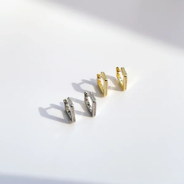 Geometric Cubic Zirconia Huggie Earrings - Image 2