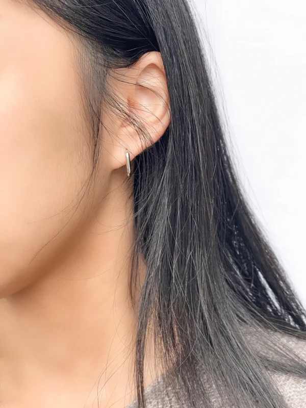 Mini Rectangle Huggie Earrings - Image 3