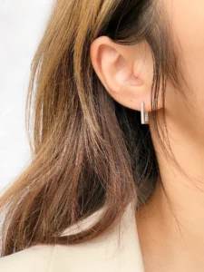 Rectangle Cubic Zirconia Huggie Earrings
