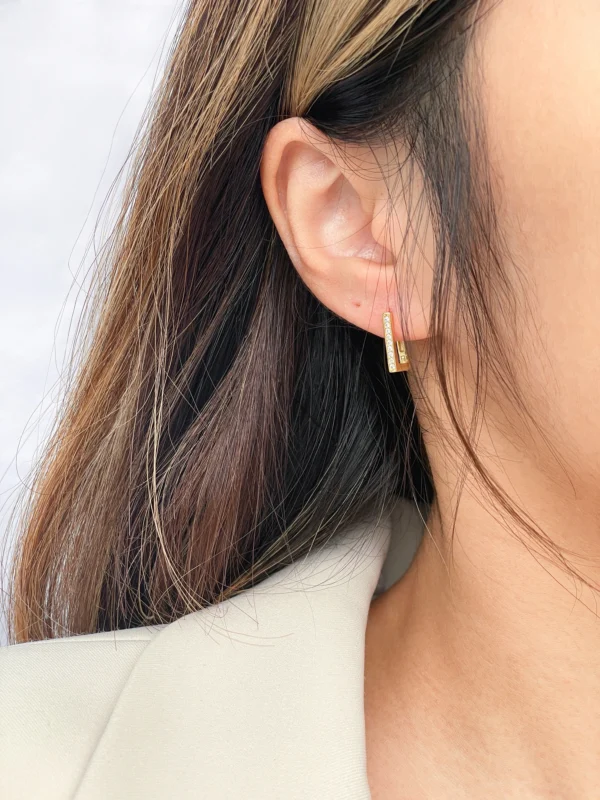 Rectangle Cubic Zirconia Huggie Earrings - Image 2