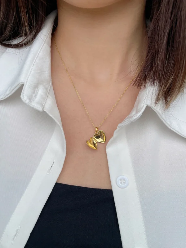 Gold Heart Locket Necklace - Image 2