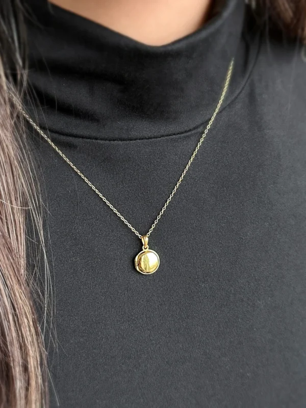 Gold Circle Locket Necklace
