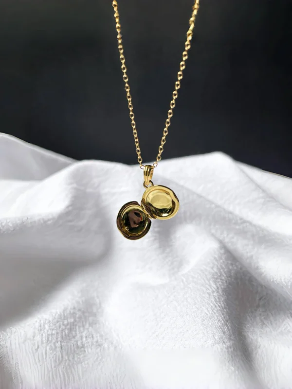 Gold Circle Locket Necklace - Image 2